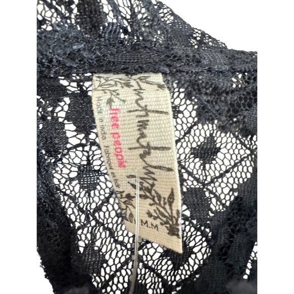 Free People Womens Medium Lace Bodysuit Black Long Sleeve Sheer Diamond Pattern - Picture 2 of 10